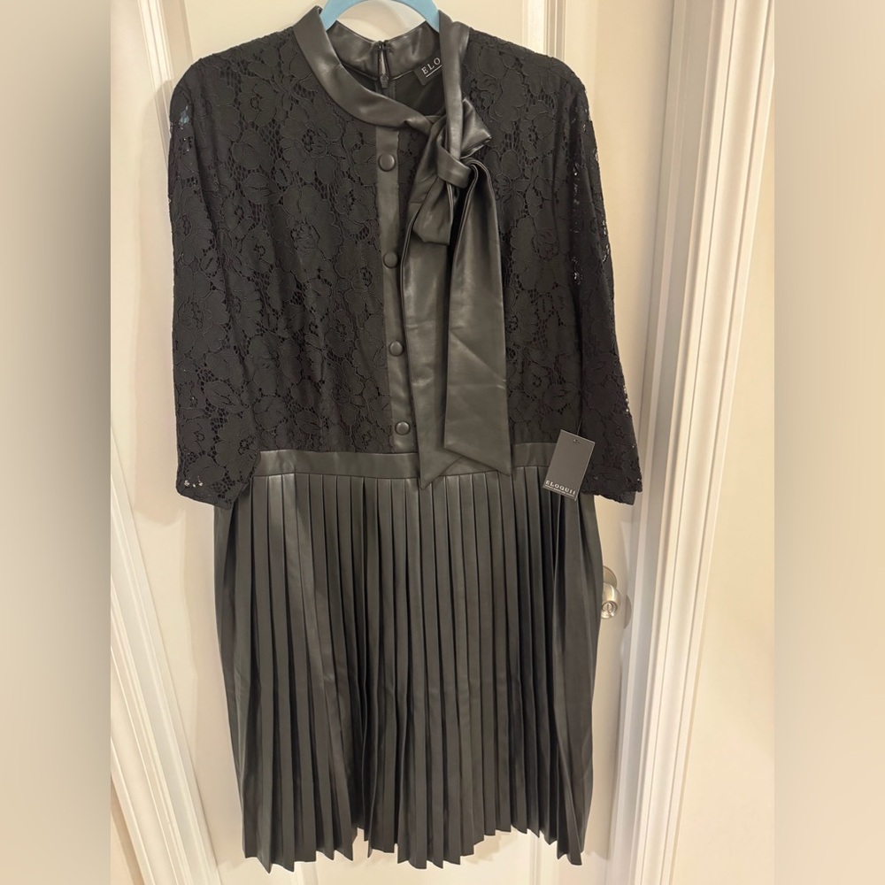 EloquiI Faux Leather and Lace Dress